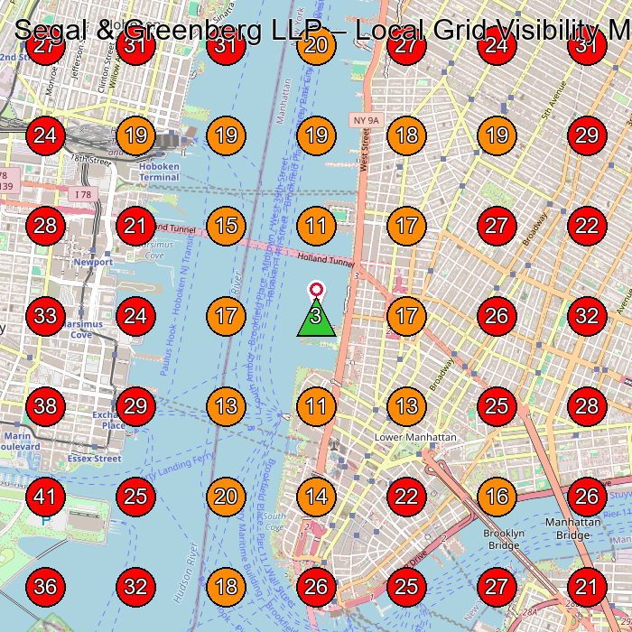 Segal & Greenberg LLP GeoGrid visibility map for Legal Services in New York
